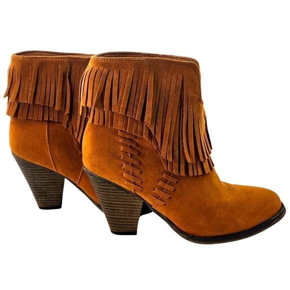 Nature Breeze Shoes - Nature Breeze Tan Faux Suede Double Fringe  Dallas 03 Western Ankle Boots Sz 9